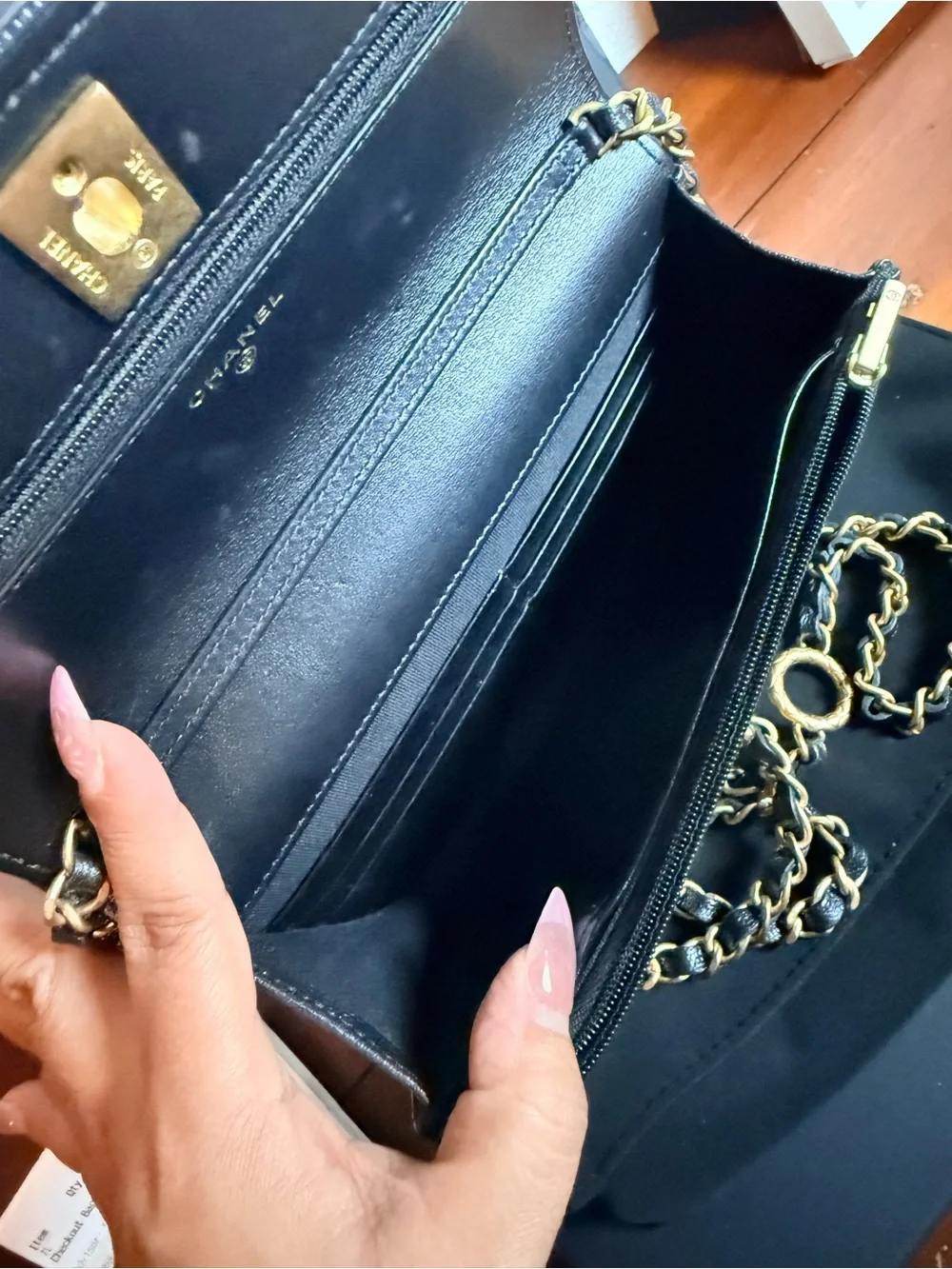 CHANEL Black Quilted Wallet with Gold CC Turn-Lock